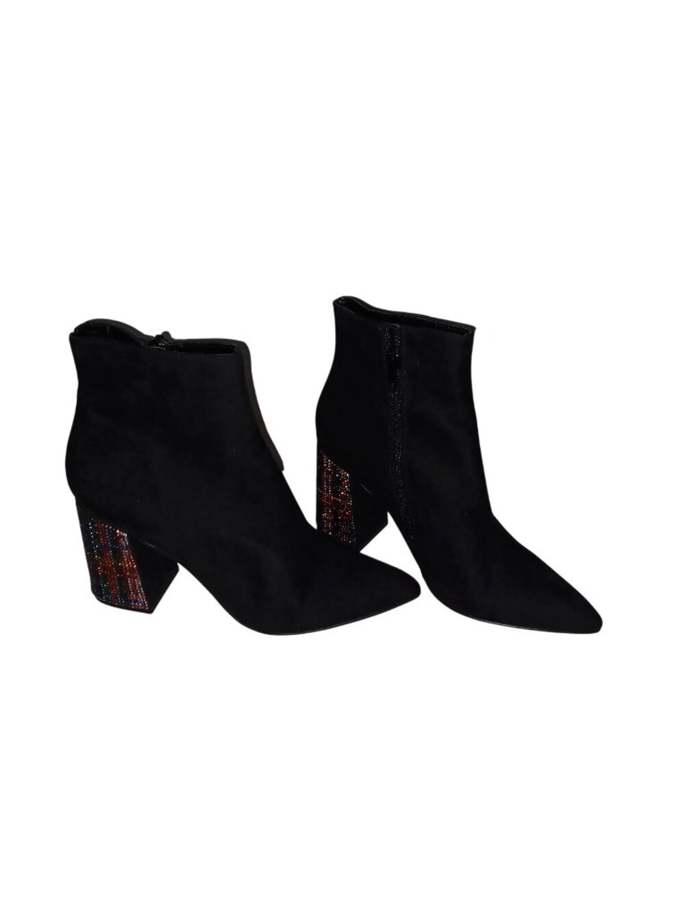 Betsey Johnson Kassie Black Suede Rhinestone Plaid Block Heel Booties Boots 7M